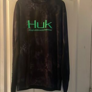 Huk Black Long Sleeve with Green Logo